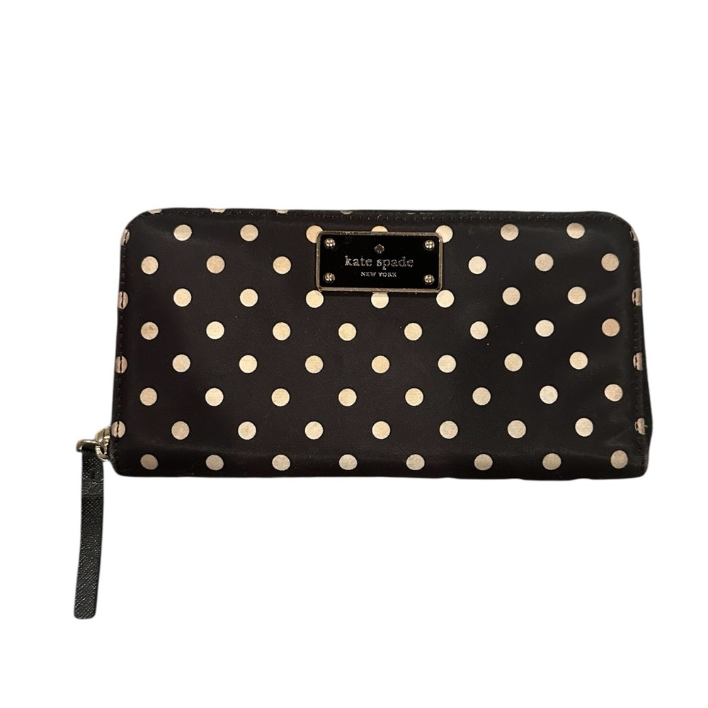 kate spade Black and Cream Polka Dot Zip Around Wallet